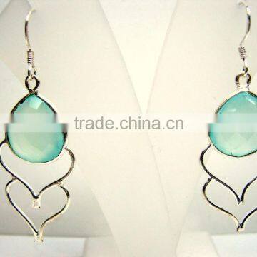 Blue Chalcedony Pear Facet Earrings, 925 Solid Sterling Silver Earrings, Designer Natural Gemstone Earrings