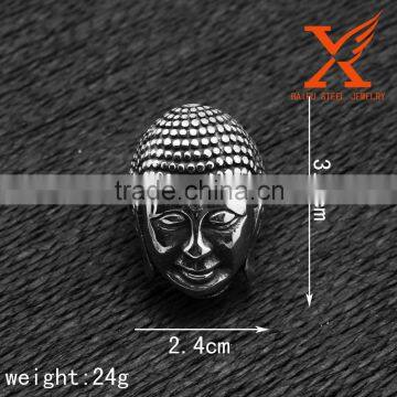 In Stock Custom Band Polished Stainless Steel Vintage Buddha Face Shape Fashion Men Rings Jewelry photo-2