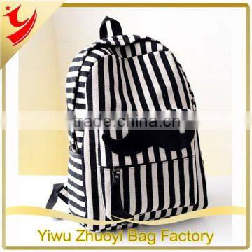 Fashion White and Black Strip Canvas School Backpack Bag