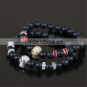Kjl-cst5 New Design Charm Gold/silver Skull Head Men Bracelet Natural 8mm Matte Grind Stone Beads Women Bracelet as a Gift photo-2