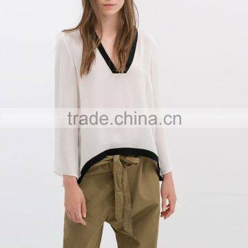 Wholesale !Mulberry Silk V-NECK TOP With Long Sleeve ! Fashion Ladies Clothes ! Breathe & Soft