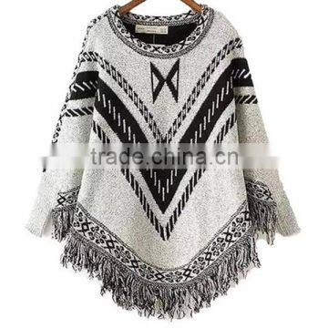 newest fashion lady Loose Bat Sleeve Knit Tassel Knitwear long sleeve Sweater Cape Poncho
