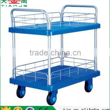 2 Tiers Mesh Sided Mobile Platform Hand Trolley , TJG-PLA150-T2 Double Hand Trolley For Warehouse