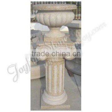 Granite Big Pedestal Planter, Yellow Granite Flower Pot With Column Pedestal photo-2