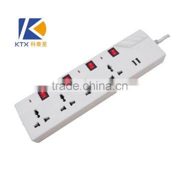 5 Way Universal Independent Switch Power Strip with 2 USB Ports