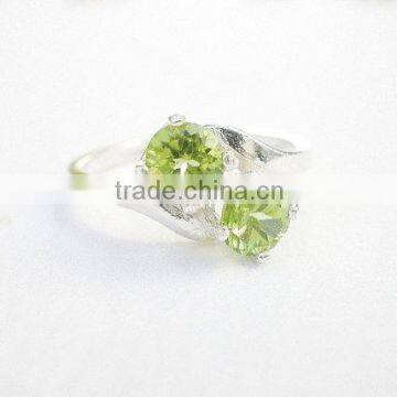 falak gems Natural Peridot Gem Stone 925 Sterling Silver Two Faceted Stone Ring