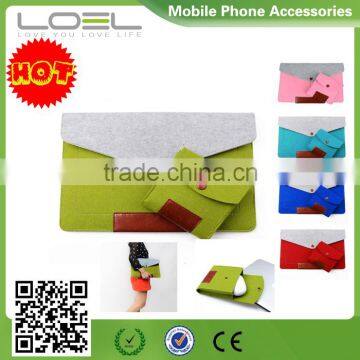 2016 new hot selling wool felt+ PU laptop sleeve bags with mouse bag for apple Macbook air pro , pro retina 11" 13.3" 15.4"