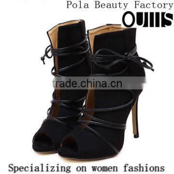 2016 Elegant Peep Toe Fashion Half Boots High Heel Lace-up Peep Toe Ankle Boots for Carton Fair PE4232