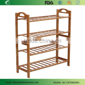 Natural Bamboo Wooden 4-Tier Shoe Rack Entryway Shoe Shelf Storage Organizer