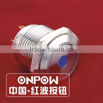 ONPOW 16mm Dot Led Lighted Momentary Metal Push Button 1NO Switch with IP65 (GQ16F-10D/J/B/2.8V/S) CE, RoHS