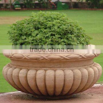 round shaped garden beige sandstone stone flower pot for planter use