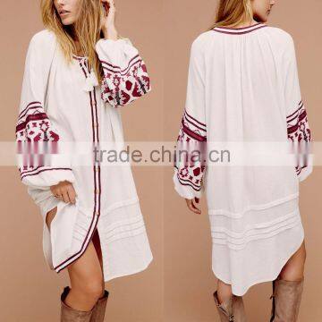 Vestidos de autumn overcoat style long white balloon sleeve embroidered dress