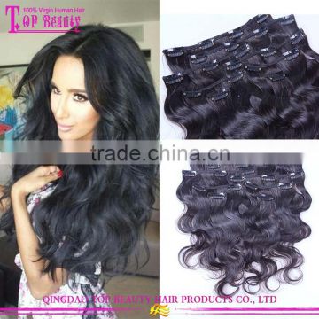 12 Inch best quality pretty brazilian wet and wavy clip in hair extensions for black women