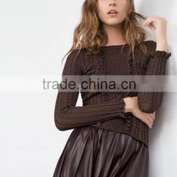 Ladies Knitted Blouses Round Collar Slim Knitted Sweater