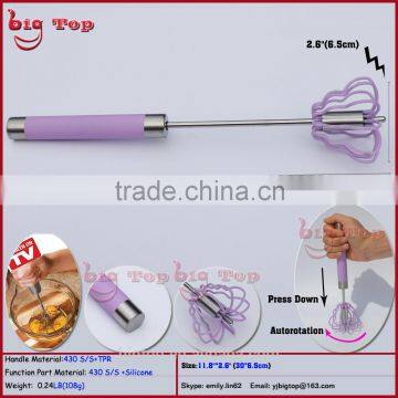 BT0153 12" Rotating Whisk with TPR Handle 12" Rotating Egg Better With Silicone Function Part 12" Rotary Egg Whisk