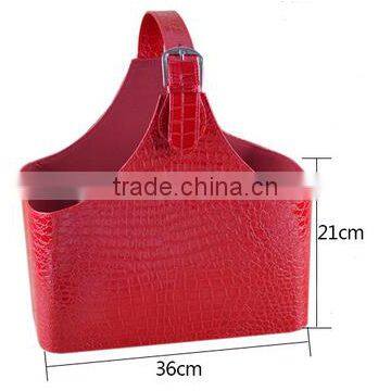 High Grade Crocodile Pattern Leather Magazine Clothing Wine Basket Holder for Storage, Leather Gift Basket photo-6
