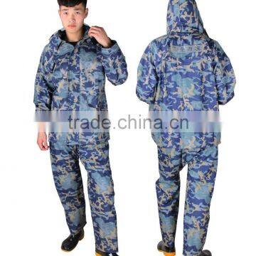 custom made pvc sheet as coating with polyester as backing waterproof camo rain suit