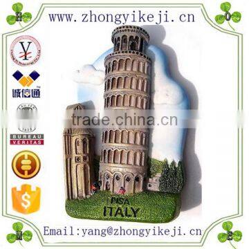 2015 chinese factory custom made handmade carved hot new products polyresin PISA ITALY 3D souvenir magnets 2015