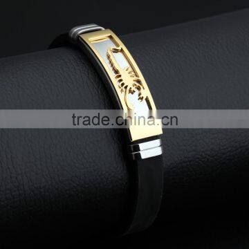 Silicone Man Bracelets Fashion Stainless Steel Scorpion Design Length Adjustable Cool Men Jewelry Bangles photo-3