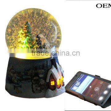 Christma Snow Globe with Blowing Snow LED Light/Music Which Turns on by Sounds/Voice controling,when get a calling