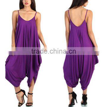 Latest Designs Loose Fit Jumpsuit Wholesale Women Scoop Neckline Jumpsuit In Purple Wholesale China Factory