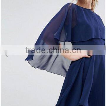 OEM Service Supply Type And Evening / Formal Dresses Type Elegant Evening Dress/ Navy Chiffon Dip Back Cape Mini Dress photo-3