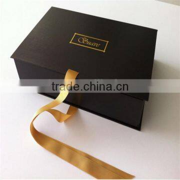 Dark Black Ribbon Tie Flat Packagings Box For Women Bra ,Flat Box With Gold Logo