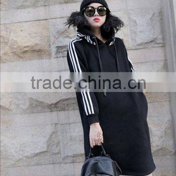 Women Fashion Long Sleeve Midi Length Black Casual Autumn Hoodie Dress photo-2
