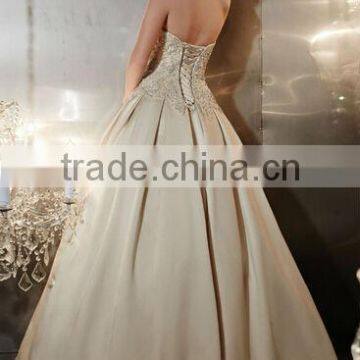 New Backless Satin Beaded Champagne Colored Bridesmaid Dresses photo-2