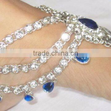 SILVER Blue Crystal Anklets Toe Ring Barefoot Sandal PAYAL Pair photo-3