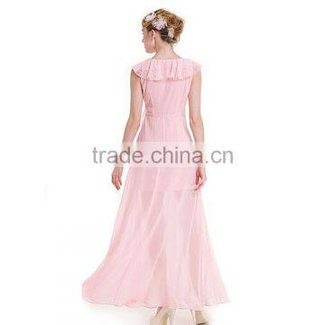 Maxnegio Sexy Long Maxi Pink Color With Ruffle Neck Evening Dress for Girls photo-6