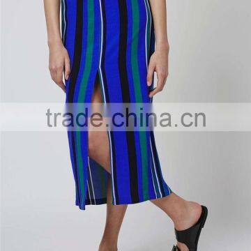 New Arrival Brand Design Stripe Split Maxi Skirt Blue Fashion Long Summer Skirts Muslim Fitting photo-4