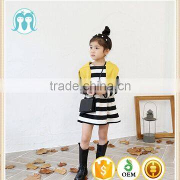 korean Girls Fancy Dress Suits yellow coat and long sleeve dress for children