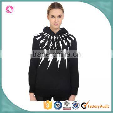 2016 ladies cotton fleece unique printed pullover sweatshirt with hood