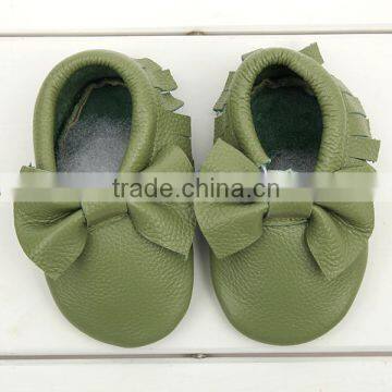 Fashion newest baby shoes knot bow toddler shoes nice forest green baby moccasins