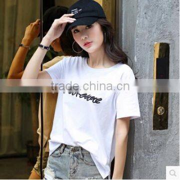 Pure Cotton Short Sleeve Summer Embroidery T-shirt Female Letters Loose Big Yards photo-4