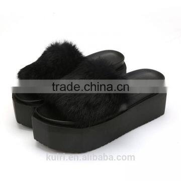 2017 High-Heeled Rabbit Fur Slippers Women Fashion Autumn Winter Fur Slides Platform Women Shoes Fslipper-4 photo-3