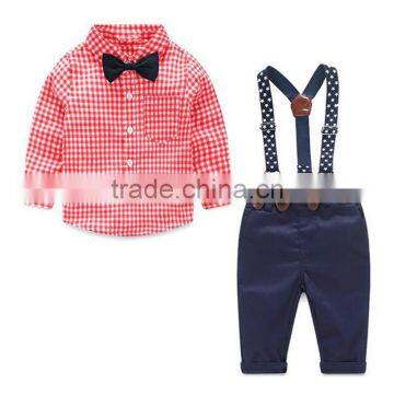 2017 New Baby Boy Clothes Gentleman Plaid Suit Shirt + New Style Boys Pants Jeans photo-3