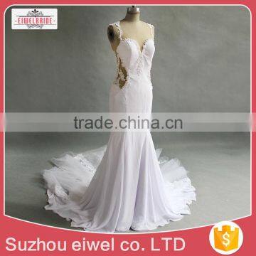 Backless White Chiffon Wedding Dress for Bride