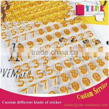 custom cheap adhesive sticker Alphabet / Number shape glitter sticker Children DIY sticker