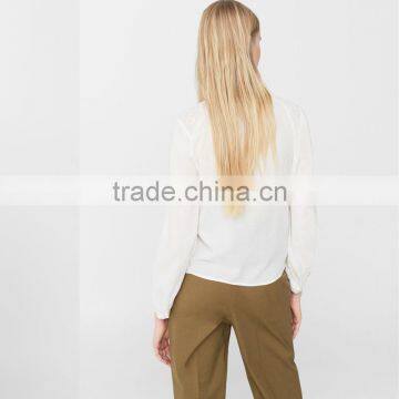 HOT SALE Nice Long Sleeve With Buttoned Cuff,women Openwork Trims Blouse photo-2