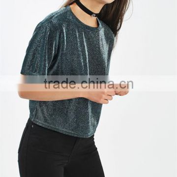 Wholesale fashion metallic shimmer t-shirt women