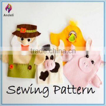 Sewing Pattern 4 Felt Hand Puppets, With Showing a Farm Animal Set