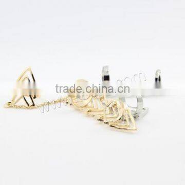 New gold color Zinc Alloy Double Chain Link Finger Ring with high quality