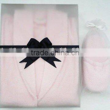 100% Cotton Uni-Sex Shawl Collar Bathrobe + Slipper Set in Pink