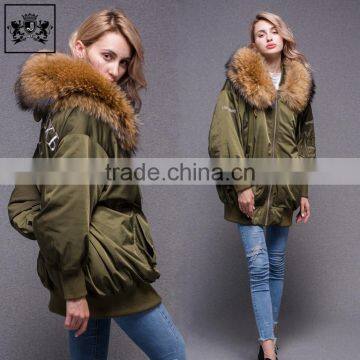 Modern Cheap Lady Fluffy Fur Collar Down For Winters Men Winter Sports Satin Bomber Jacket