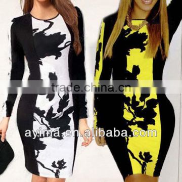 hot selling printing ladies elegant long sleeve evening dress