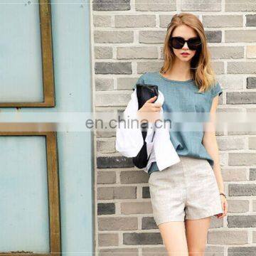 cap sleeve casual short blouse and pant / casual ladies set / women summer suit from manufacturer
