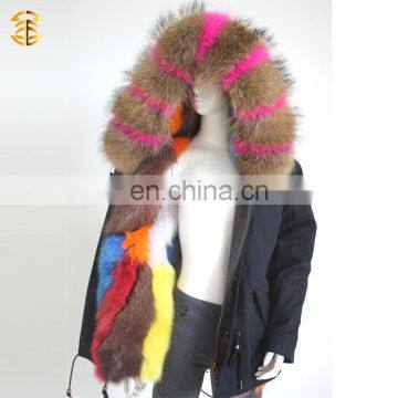 European Colorful Raccoon Custom Winter Jacket with Fox Fur Lining