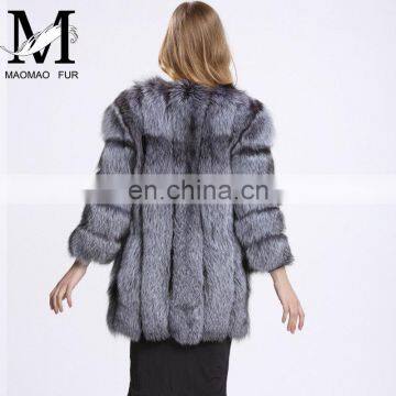 2016 European Style Lady Jacket Real Silver Fox Fur Coat Women Winter